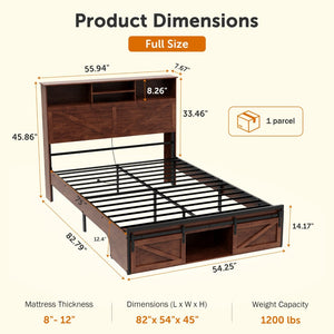 English Elm Farmhouse Full Bed with Storage Headboard Led Lighting and Built-in Charging Station W1550P343687