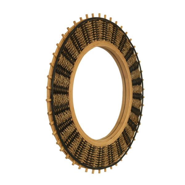 English Elm 23'' Echo Mirror Bamboo Round Wall Mirror with Handwoven Yellow & Black Hemp Rope Accent, Eco Chic Decor W2615P346485