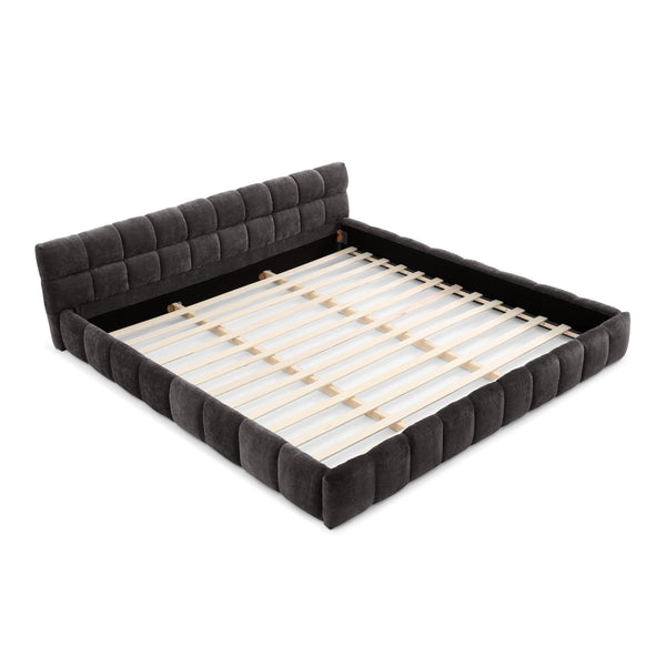 English Elm King Platform Bed Fully Upholstered in Plush Chenille with Low Profile Modern Frame Dark Gray W487S00467
