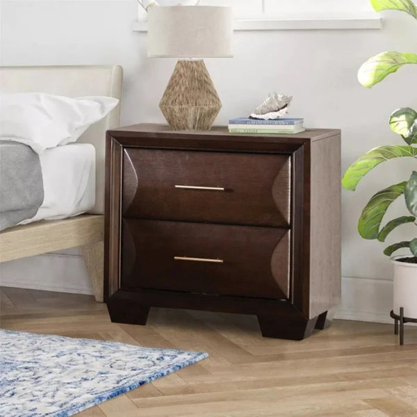 English Elm Transitional Solid Wood Nightstand with Dovetail Drawers and Felt Lining for Bedroom Espresso B2741P435296