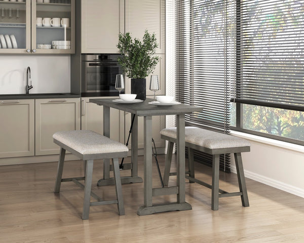 English Elm 3Pc Counter Height Set - Stylish Light Gray Dining Table & 2 Cushioned Benches For Modern Spaces B011S01364
