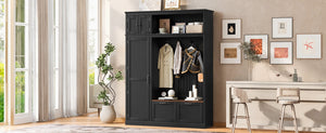 English Elm 3-in-1 Entryway Hall Tree with Cabinet Hooks Bench Drawers and Adjustable Shelving Black SJ000160AAB