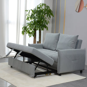 English Elm Modern Velvet 3-in-1 Sleeper Sofa Bed Convertible Loveseat Light Blue with USB, Storage Pockets & Pillows, Adjustable Backrest W1183S00021