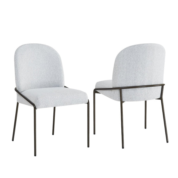 English Elm Modern Curved High Back Dining Chairs with Bronze Iron Frame Linen Upholstery Set of 2 N762P288935E