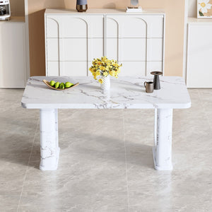 English Elm 64.5×35.4 Marble Pattern Glass Base Dining Table Seats 8 Modern Nordic Style W2827S00031