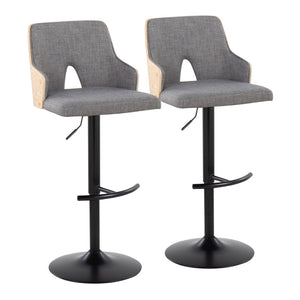 English Elm Contemporary Swivel Adjustable Barstool Set of 2 Slatted Wood Back Upholstered Seat Grey B202S01005