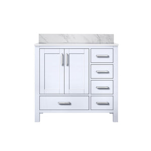 English Elm White Bath Vanity With Carrara Marble Top, Soft-Close Hardware & Ample Storage - 36" W X 22" D B2731P258808-GIGA