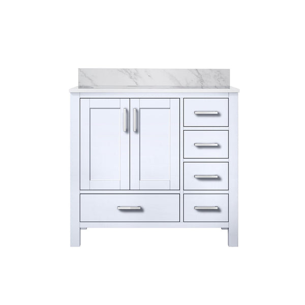 English Elm White Bath Vanity With Carrara Marble Top, Soft-Close Hardware & Ample Storage - 36" W X 22" D B2731P258808-GIGA