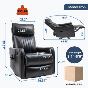English Elm Blue Fabric Swivel Rocker Recliner with Massage Heat Nodes for Living Room Comfort Black Pu W1803P321812