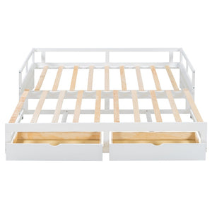 English Elm Wooden Twin to King Daybed with Trundle and Storage Drawers for Guest Rooms White N708P336539K