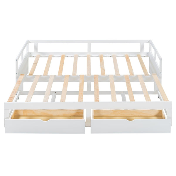 English Elm Wooden Twin to King Daybed with Trundle and Storage Drawers for Guest Rooms White N708P336539K