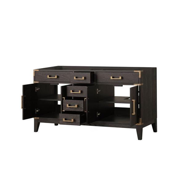 English Elm Brown Oak Double Bath Vanity - Stylish 60" W Solid Wood Storage Solution For Family Bathrooms & More B2731P259839