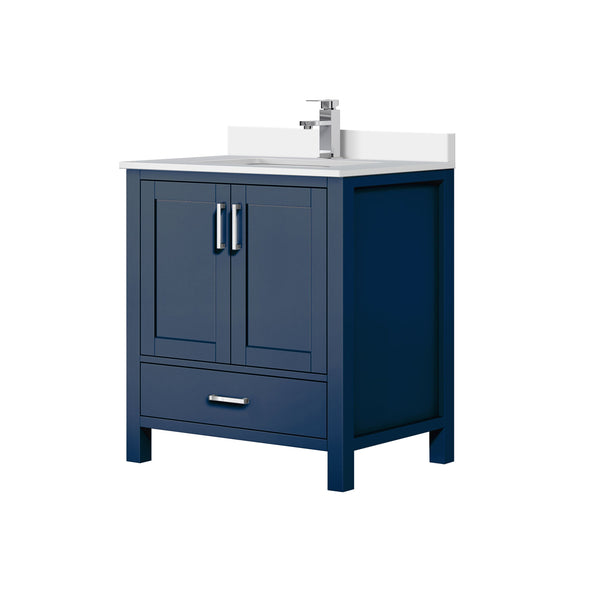 English Elm Navy 30" Bath Vanity with White Quartz Top, Soft-Close Drawer, Chrome Faucet & Spacious Storage B2731P259012