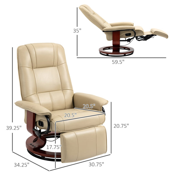 English Elm HOMCOM Cream White Faux Leather Manual Recliner with 145° Recline, Swivel Wood Base & Footrest Comfort W2225P173863