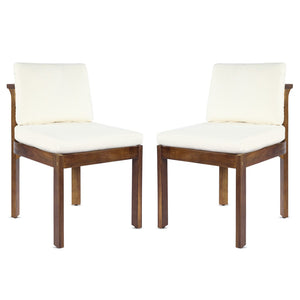 English Elm Acacia Wood Outdoor Dining Chairs Set of 2 Sculpted Patio Seating with Cushions Brown,Cream N768P373124B