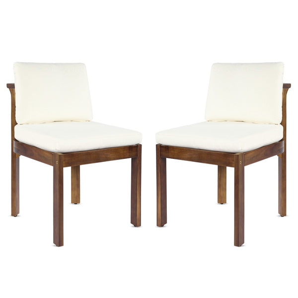 English Elm Acacia Wood Outdoor Dining Chairs Set of 2 Sculpted Patio Seating with Cushions Brown,Cream N768P373124B