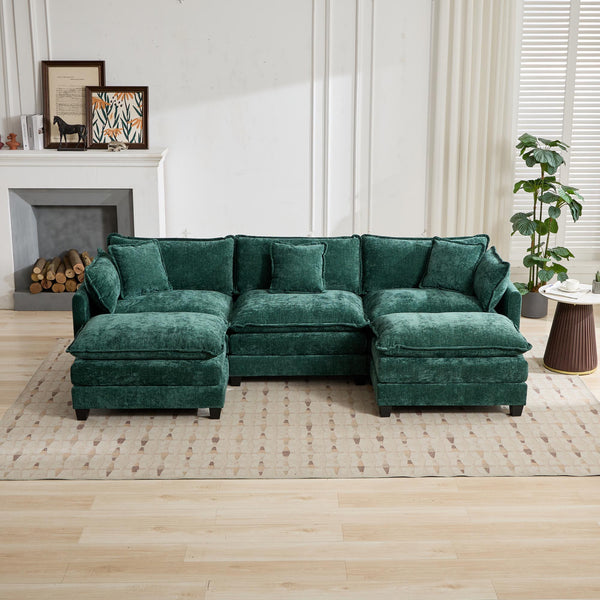 English Elm Cloud 3-Seat Modern Sectional Sofa In Soft Green Chenille - Comfy, Modular & Ergonomic Design For All Spaces W1143S00016