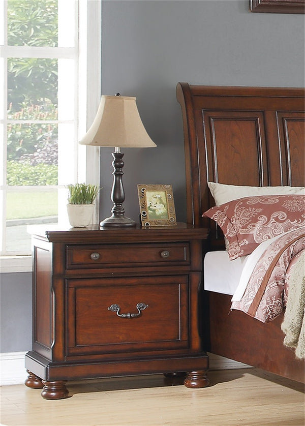 English Elm Rubber Wood 2-Drawer Nightstand in Antique Cherry Finish with Smooth Wood Glides, Sturdy Classic Design B016P251353
