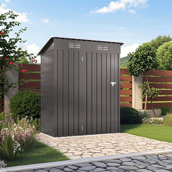 English Elm 5x3 Ft Galvanized Steel Outdoor Storage Shed with Peaked Roof and Lockable Door W3213P309351