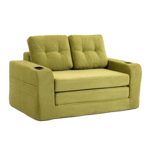 English Elm Convertible Floor Sofa Bed with Memory Foam and Ribbed Corduroy for Small Spaces Olive W395P438030