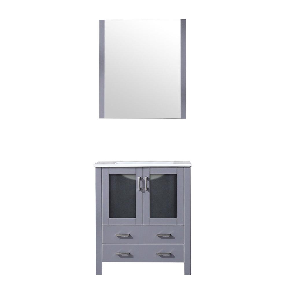 English Elm Dark Grey Bath Vanity Set With White Ceramic Top, Soft-Close Features, And Matching 28-Inch Mirror B2731S00723