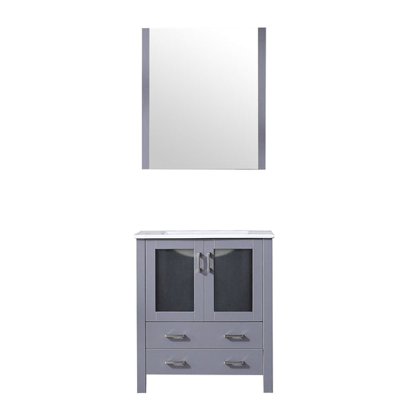 English Elm Dark Grey Bath Vanity Set With White Ceramic Top, Soft-Close Features, And Matching 28-Inch Mirror B2731S00723