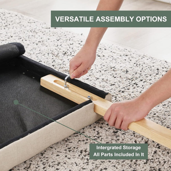 English Elm Upholstered Queen Headboard - Adjustable Height, Diamond Tufted Linen Fabric, Solid Wood Legs, Beige T2694P189927-GIGA