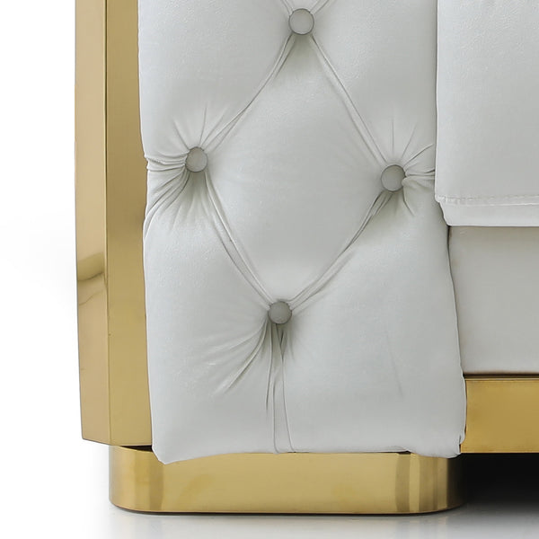 English Elm Lexi Plush Velvet Sofa with Button Tufting and Diamond Quilted Exterior, Welted Cushions & Throw Pillows Ivory 47 L x 35 W x 30 H B078P301023