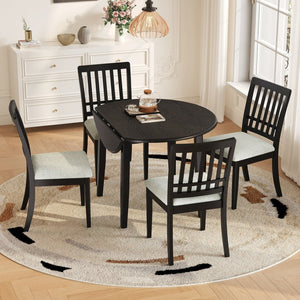 English Elm 5-piece Round Folding Dining Set with Mdf Table and Upholstered Chairs for Small Spaces Black N752S0010618B
