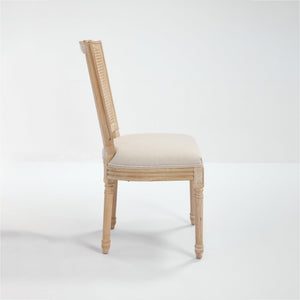 English Elm French Country Dining Chairs Set Of 2 - Upholstered Natural Rattan Back, Vintage Charm For Any Space W3426P324546