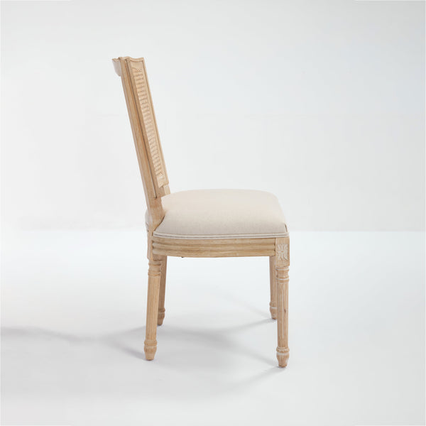 English Elm French Country Dining Chairs Set Of 2 - Upholstered Natural Rattan Back, Vintage Charm For Any Space W3426P324546