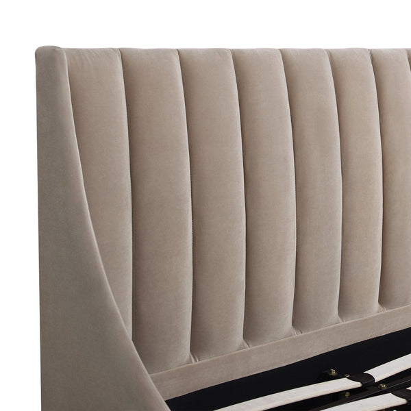 English Elm Jennifer Taylor Home - Aspen King Platform Bed Set With Vertical Tufted Headboard In Mink Beige Velvet - Durable & Stylish B2719P238520