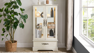 English Elm Lighted Glass Curio Cabinet - Elegant 2-Door Display With Adjustable Shelves & Integrated Lighting, White Finish W1758P300115