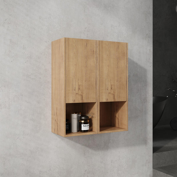 English Elm 24" Bathroom Side Cabinet - Wall-Mounted Design, Soft-Close Doors, Durable Plywood, Space-Saving Storage W999S00373