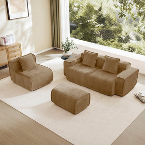 English Elm Streamlined Velvet L-shaped Sectional Sofa with Ottoman and Cloud Cushion Living Room Brown W3041S00373