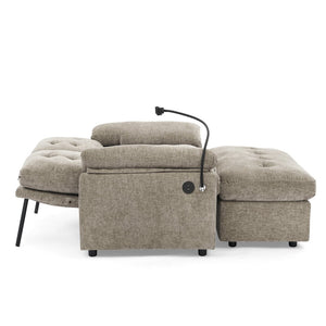 English Elm Leisure Chenille Two Seat Reclining Sofa with Usb Port Storage Ottoman Padded Armrests Brown W487S00518