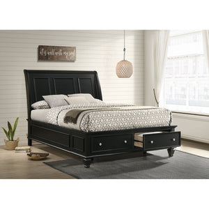 English Elm Fresnes Sleigh-Style Queen Bed with Built-In Underbed Storage Drawers and Traditional Wood Trim Finish Black B062S00929