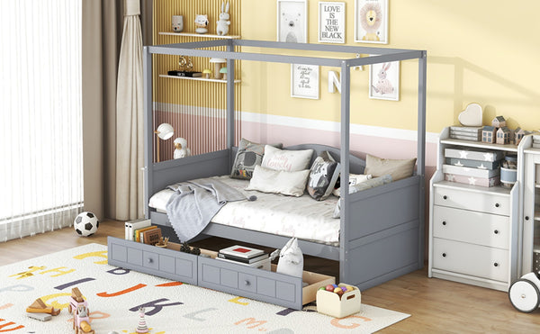 English Elm Twin Canopy Daybed with Pull Out Trundle Pinewood Frame for Kids or Guest Rooms N708P373435E