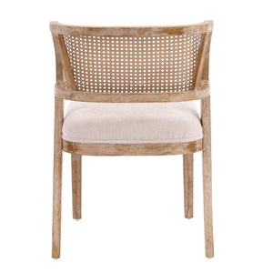 English Elm Upholstered Woven Rattan Back Dining Chairs Set of 2 Farmhouse Rubberwood Frame N776P394378B