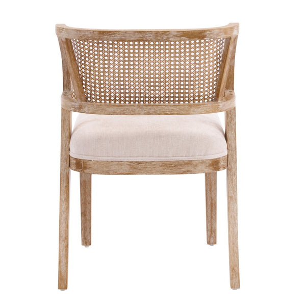 English Elm Upholstered Woven Rattan Back Dining Chairs Set of 2 Farmhouse Rubberwood Frame N776P394378B