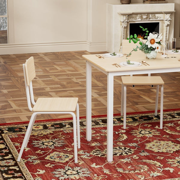 English Elm 5-Piece Modern Dining Set for Small Spaces — 43.3" MDF Top Table with Metal Frame and 4 Chairs, Easy Clean Oak W578133460