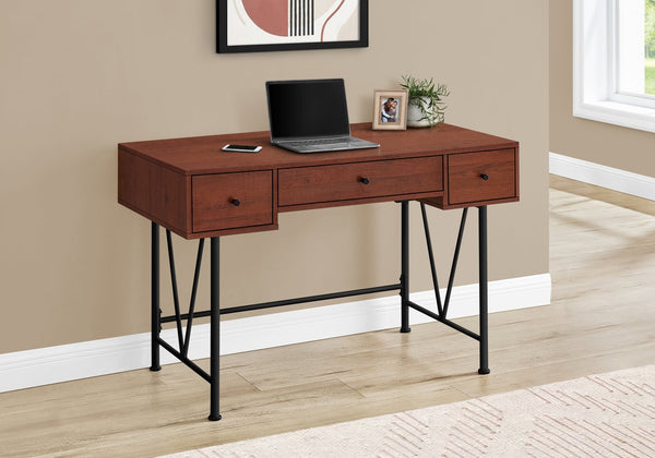 English Elm Computer Desk with Slim White Metal Frame and Single Drawer for Compact Home Office, 42" L Cherry 52 L x 28 W x 7 H B2710P219888