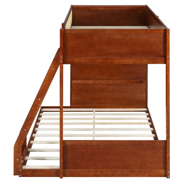 English Elm Twin Over Full Bunk Bed with Cane Guardrail Led Lighting and Built-in Bookshelf Espresso LT000351AAP