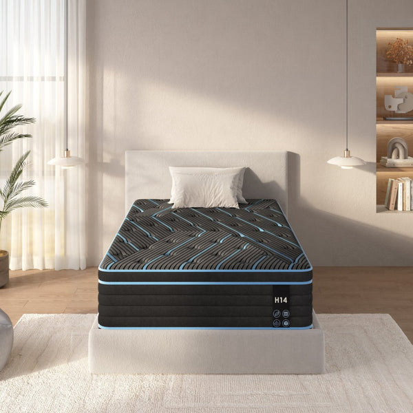 English Elm Twin Hybrid Mattress 10 Inch Pocketed Coil Memory Foam Medium Firm Sleep Support Black+Blue W2889P423130