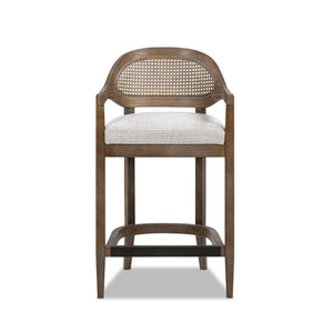 English Elm Jennifer Taylor Home - Americana Mid-Century 26" Cane Back Counter Stool — Handmade Oak Frame, Two-Tone Gray Wool Blend, Brass Footrest B2719P395564