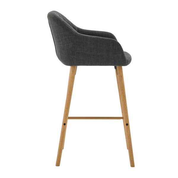 English Elm Modern Linen Upholstered Barstools with Oak Legs Armrests and Footrest for Kitchen Islands Black W395P396317