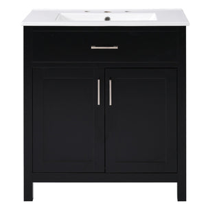 English Elm 30-Inch Contemporary Bathroom Vanity With Ceramic Sink & Smart Storage For Small Spaces WF530809AAB