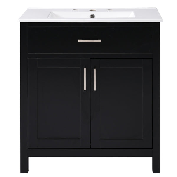 English Elm 30-Inch Contemporary Bathroom Vanity With Ceramic Sink & Smart Storage For Small Spaces WF530809AAB