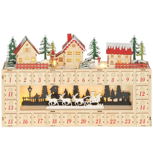 English Elm Christmas Village Advent Calendar 24 Drawer Wood Effect Display with Warm Led Glow T3971P381251