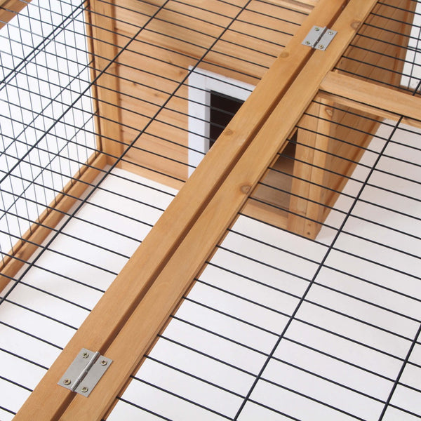 English Elm Small Animal Rabbit Hutch Fir Wood Outdoor Run with Weather Resistant Roof Two Zone T3971P436371